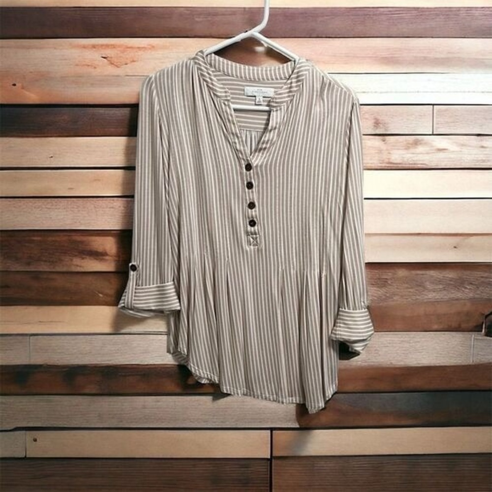 New Directions Women's Striped Tunic Top Multicolor 3/4 Sleeve Size S‎ Pullover